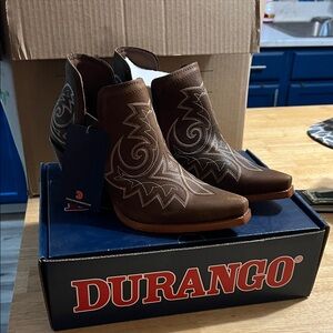 Durango Embroidered Brown Ankle Booties